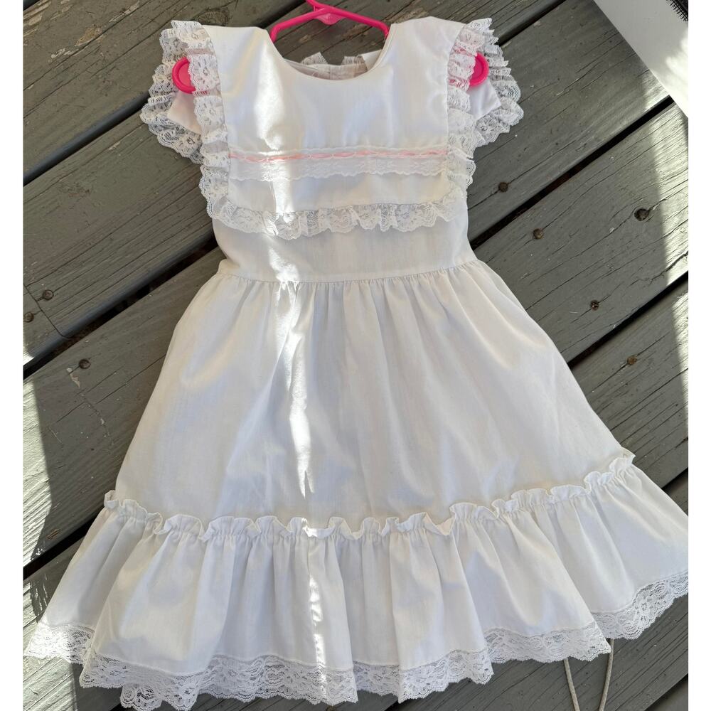 Vintage Bryan White Ruffle Lace Girls Dress | Size 6T | 80s/90s